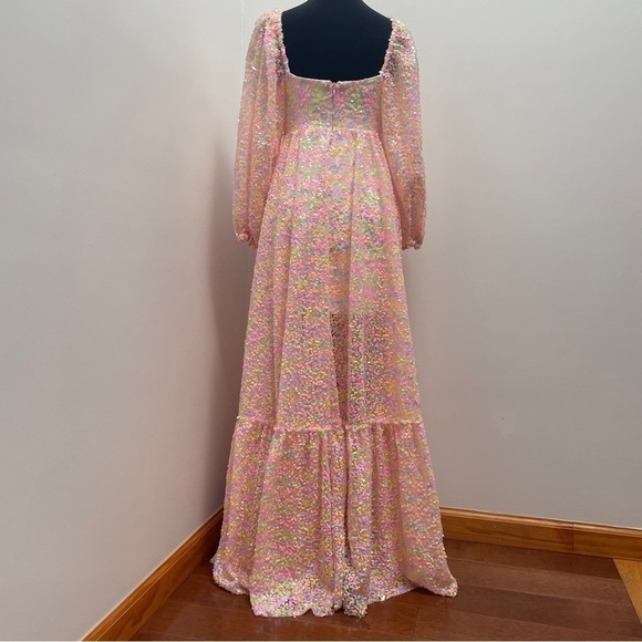 Selkie- Rainbow Sequin Princess Gown Size XS 3/4 Sleeve Sweetheart Maxi Dress - Picture 12 of 16